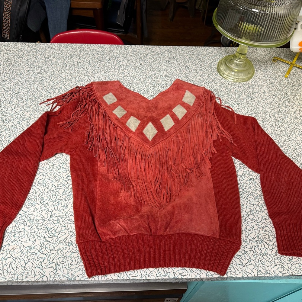 Vintage Sheplers Suede Fringe Sweater